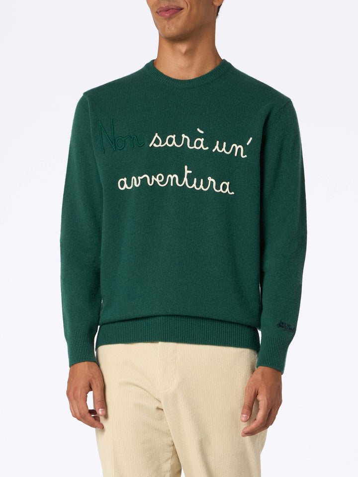 Man green sweater Heron with Non sarà un'avventura embroidery - MC2 Saint Barth