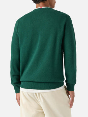 Crewneck-Strickpullover Green Heron mit Chiedi A Chat-Intarsie 