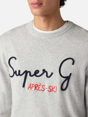 Maglione grigio chiaro Heron con ricamo super G | SUPER G SPECIAL EDITION