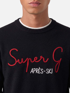 Black Heron crewneck sweater with Super G embroidery