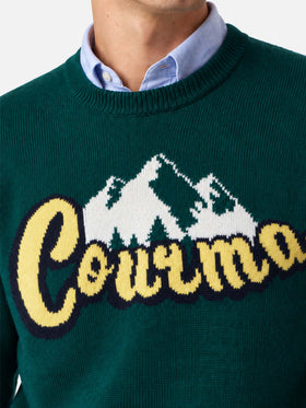 Maglia girocollo Heron grigia con jacquard montagne di Courmayeur