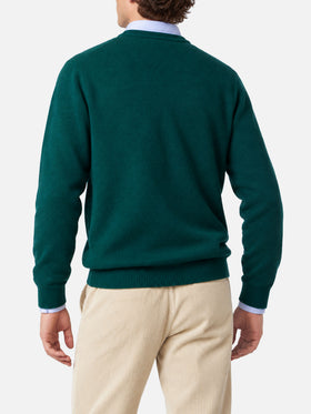 Maglia girocollo Heron grigia con jacquard montagne di Courmayeur
