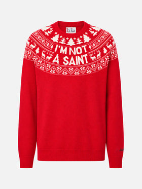 Red Heron crewneck sweater with reindeer jacquard