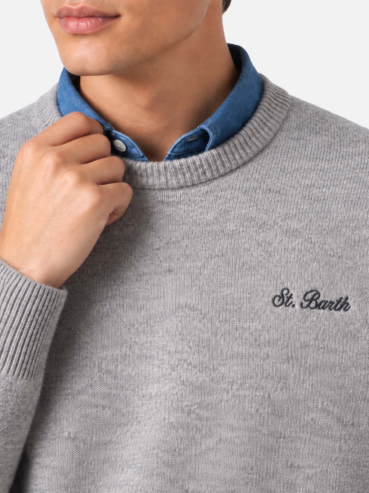 Suéter Heron gris melange con bordado St. Barth 