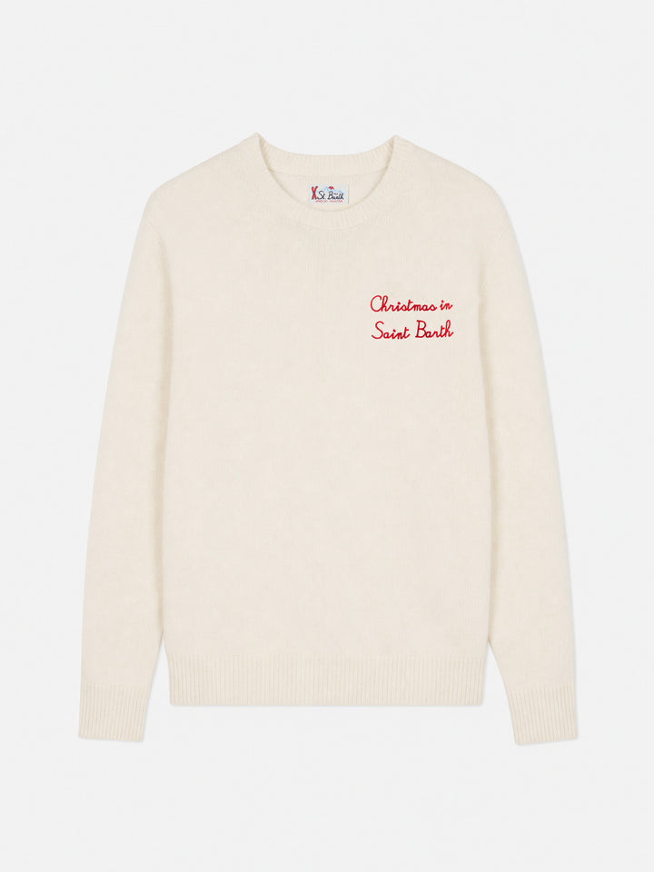 Off white Heron crewneck sweater with Christmas embroidery