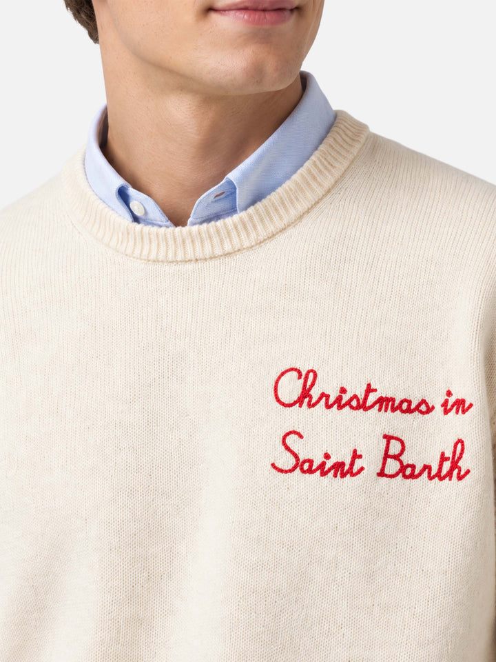 Pull à col rond Heron avec broderie Christmas in Saint Barth 