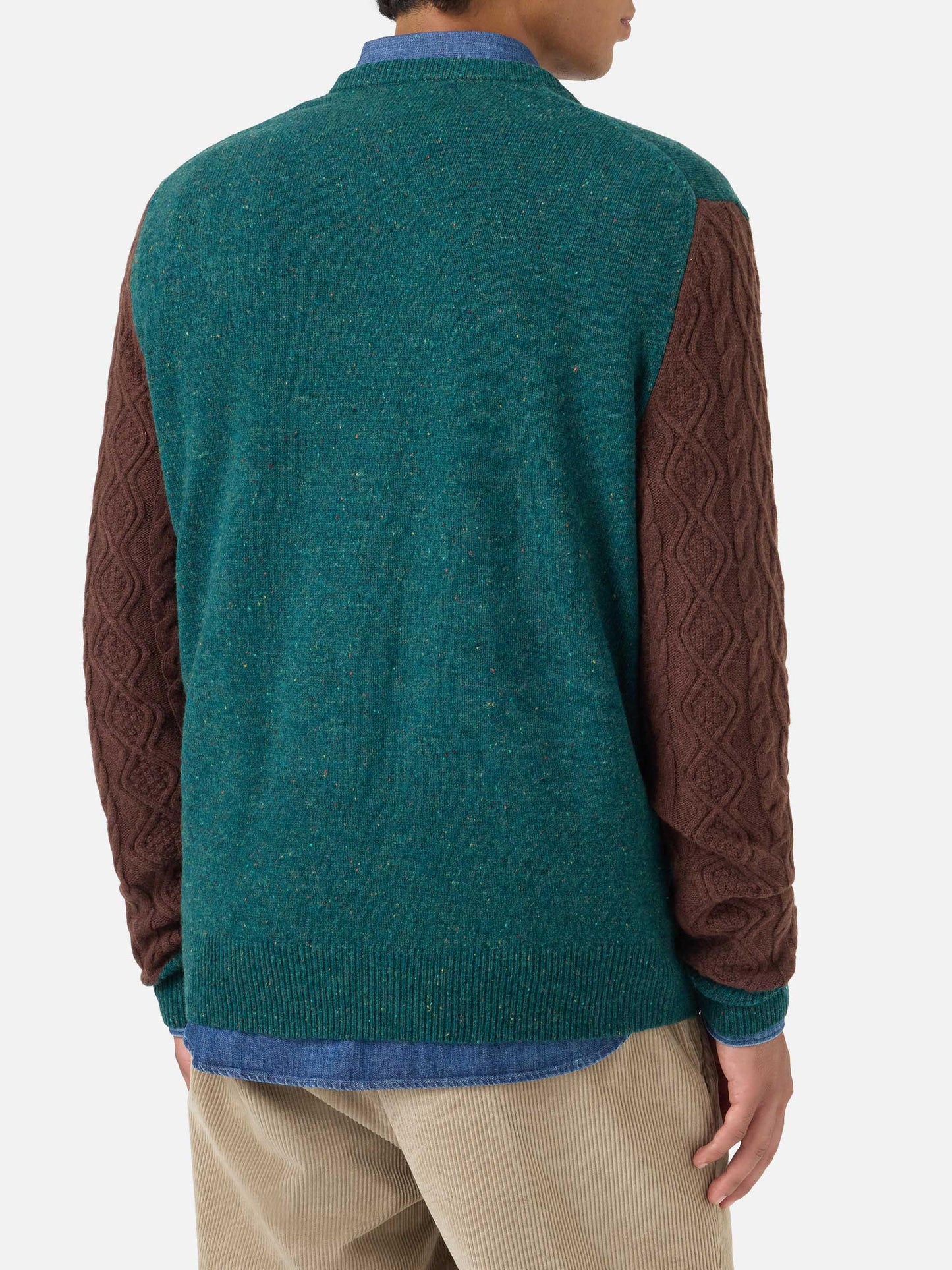 Crewneck donegal sweater Heron with polo jacquard