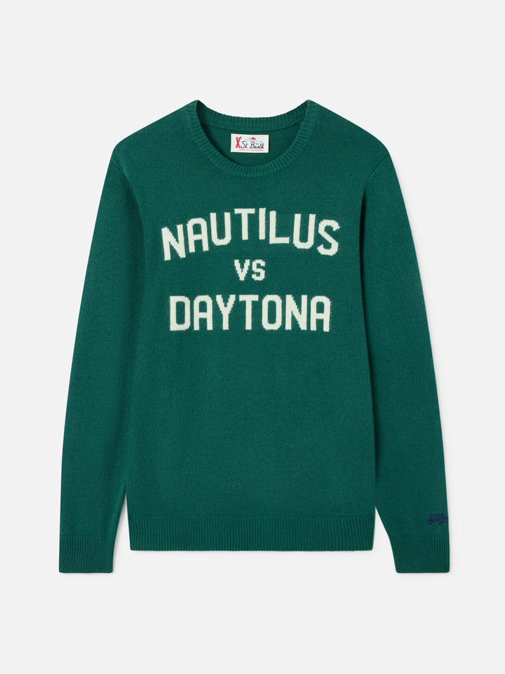 Maglia girocollo Heron verde scuro con jacquard Nautilus vs Daytona