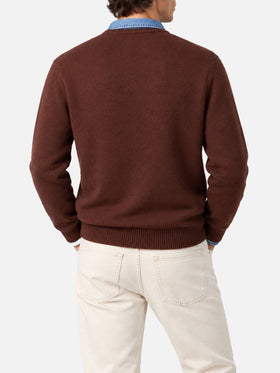 Brown Heron crewneck sweater with Sei come la mia moto embroidery