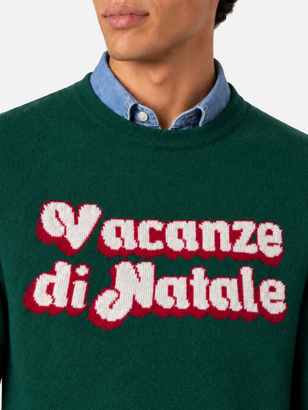 Dark green Heron sweater with Vacanze di Natale logo jacquard | Special edition