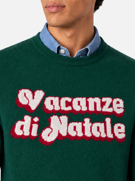 Dark green Heron sweater with Vacanze di Natale logo jacquard | Special edition