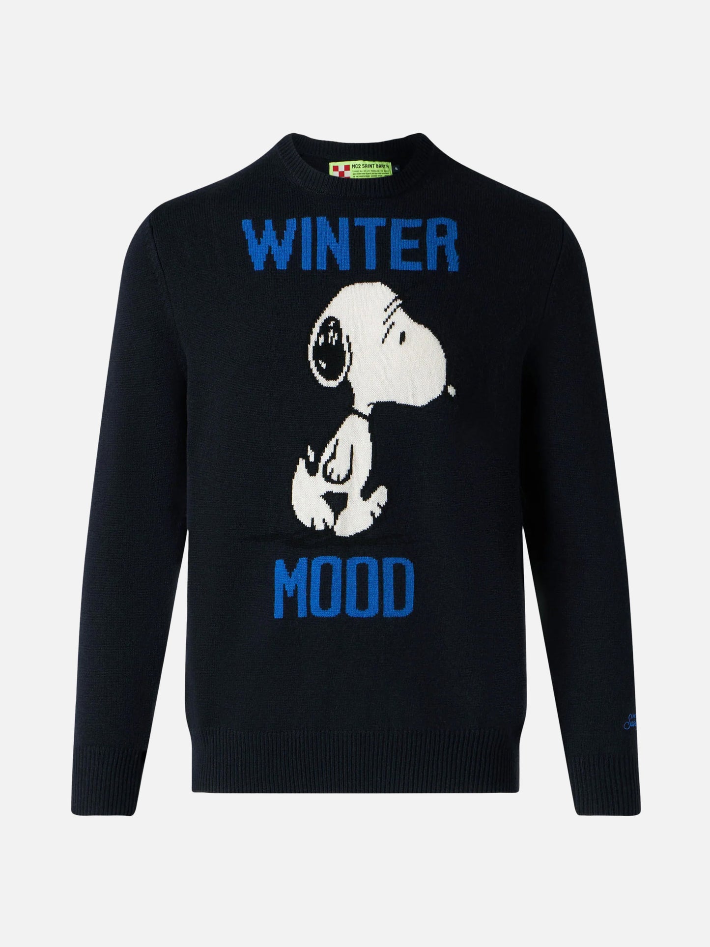 Blauer Herrenpullover Winter Mood Snoopy-Aufdruck | SNOOPY – PEANUTS™ SONDEREDITION