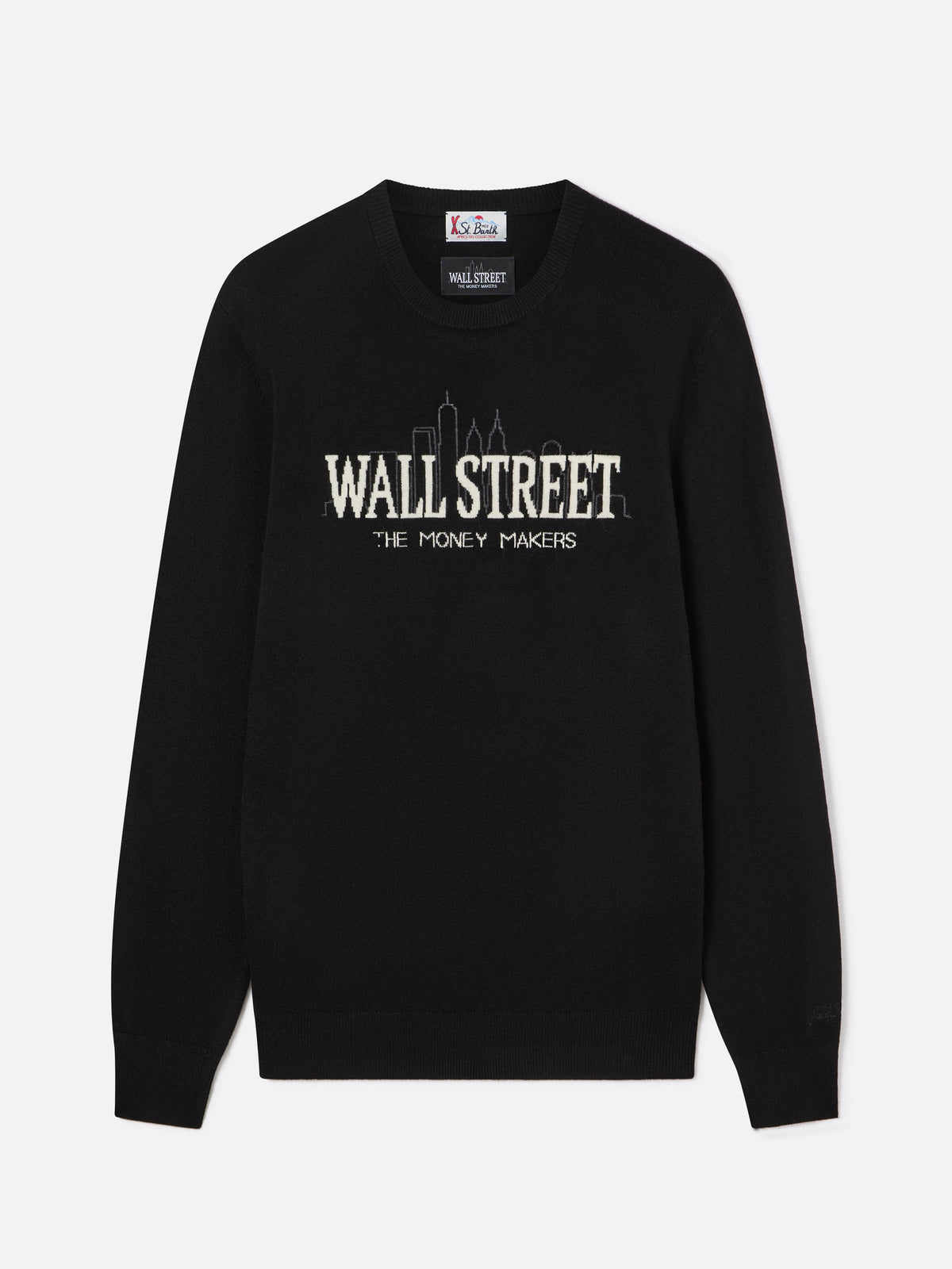Schwarzer Black Heron Light Rundhals-Strickpullover mit Wall Street-Intarsie | Special edition 
