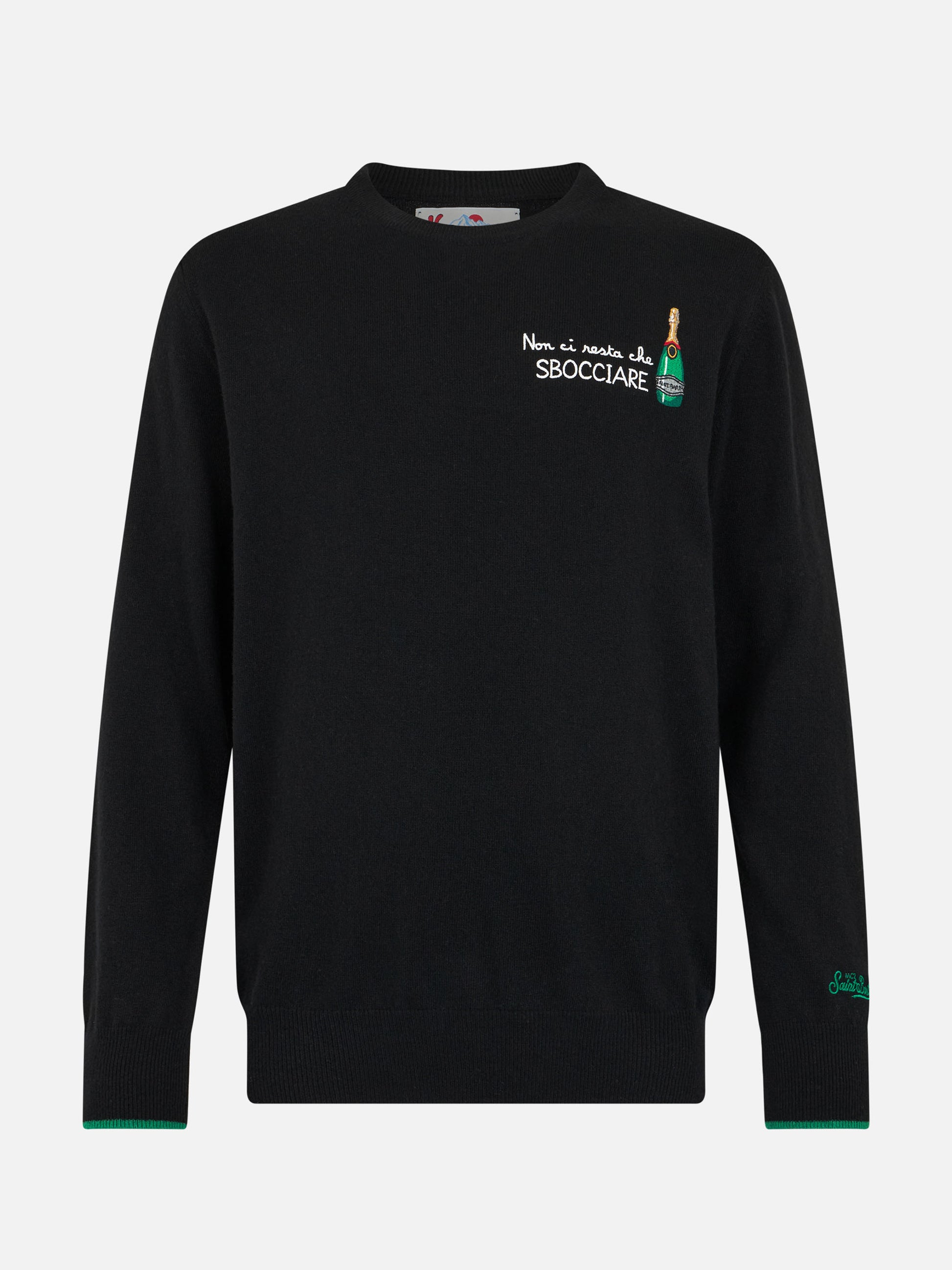 Man black sweater Heron with Non ci resta che sbocciare embroidery - MC2 Saint Barth