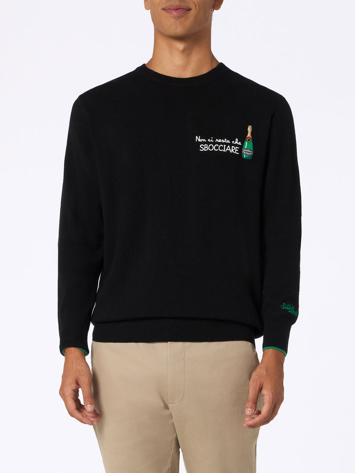 Man black sweater Heron with Non ci resta che sbocciare embroidery - MC2 Saint Barth