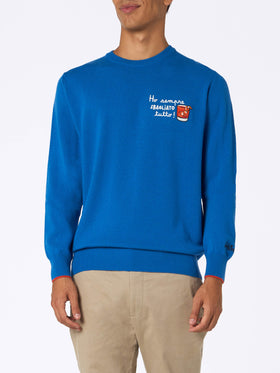 Man ski blue sweater Heron with Ho sempre sbagliato tutto embroidery - MC2 Saint Barth