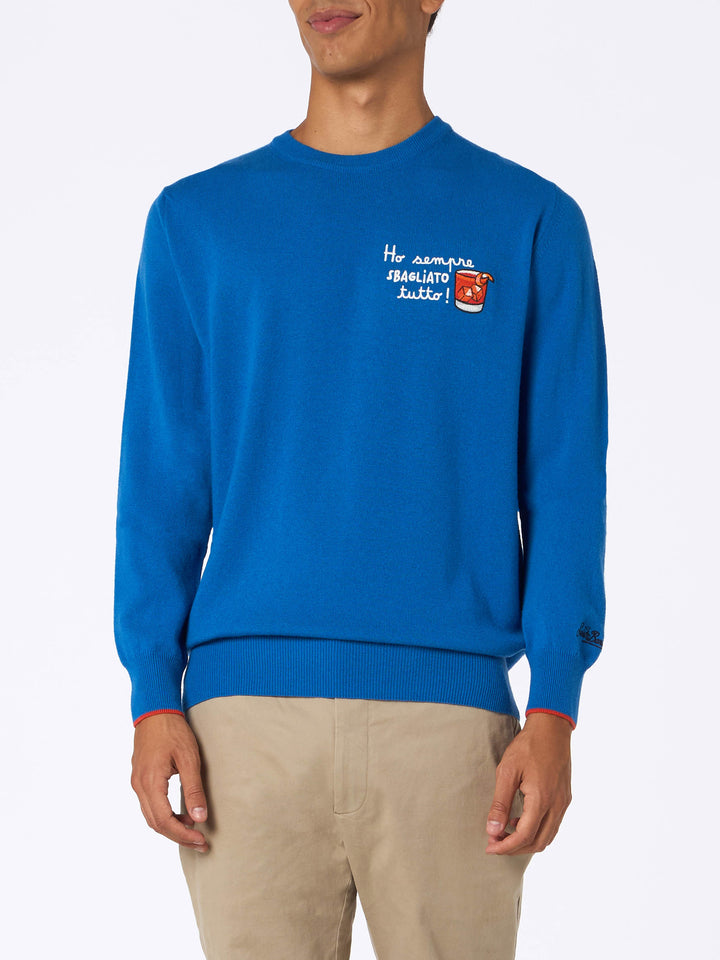 Man ski blue sweater Heron with Ho sempre sbagliato tutto embroidery - MC2 Saint Barth