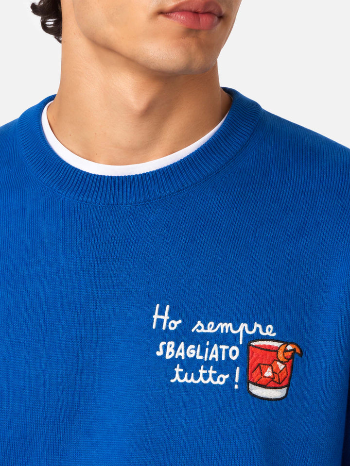 Blue Heron Light crewneck sweater with Ho sempre sbagliato embroidery