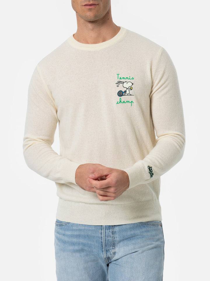 Man white sweater Heron with Snoopy tennis champ embroidery | SNOOPY PEANUTS SPECIAL EDITION - MC2 Saint Barth