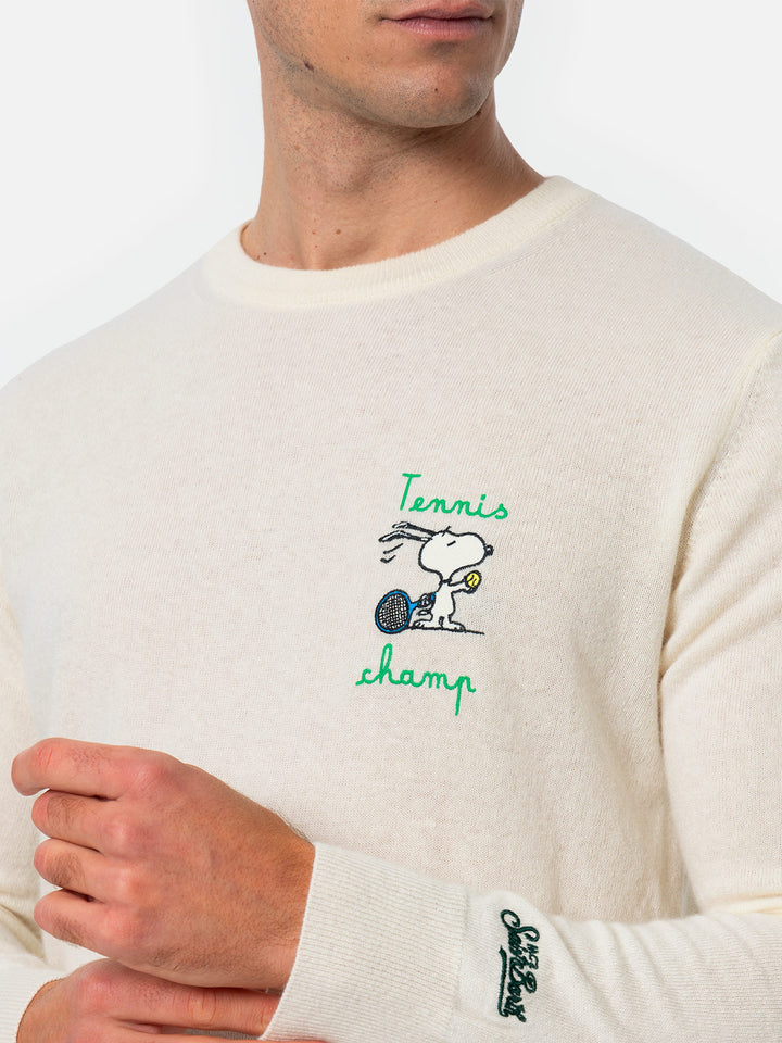 Man white sweater Heron with Snoopy tennis champ embroidery | SNOOPY PEANUTS SPECIAL EDITION - MC2 Saint Barth