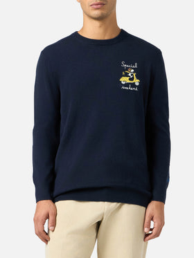 Man blue sweater Heron with Snoopy special weekend embroidery | SNOOPY PEANUTS SPECIAL EDITION - MC2 Saint Barth
