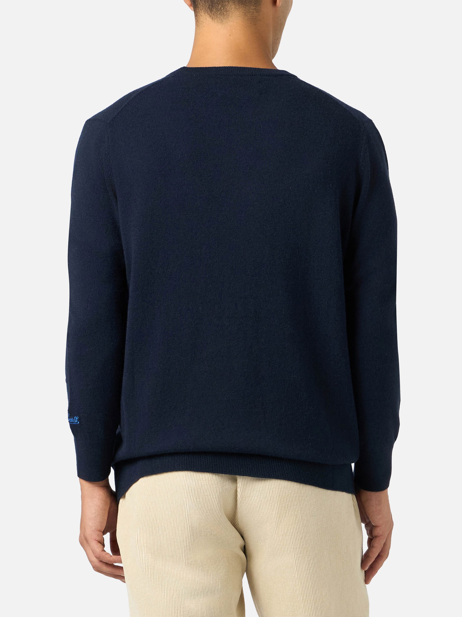 Man blue sweater Heron with Snoopy special weekend embroidery | SNOOPY PEANUTS SPECIAL EDITION - MC2 Saint Barth