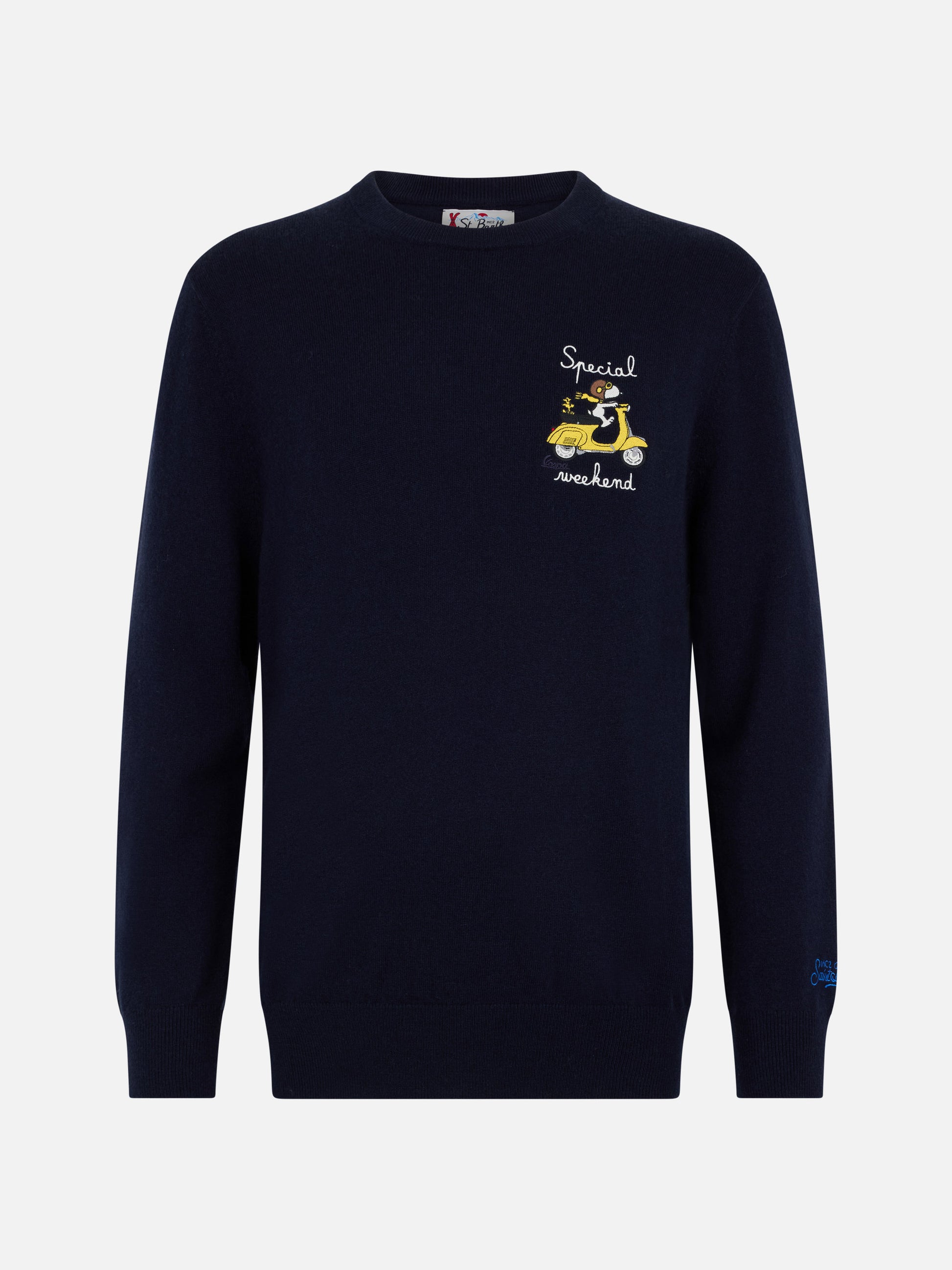 Man blue sweater Heron with Snoopy special weekend embroidery | SNOOPY PEANUTS SPECIAL EDITION - MC2 Saint Barth