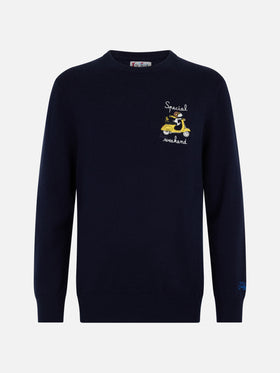 Man blue sweater Heron with Snoopy special weekend embroidery | SNOOPY PEANUTS SPECIAL EDITION - MC2 Saint Barth