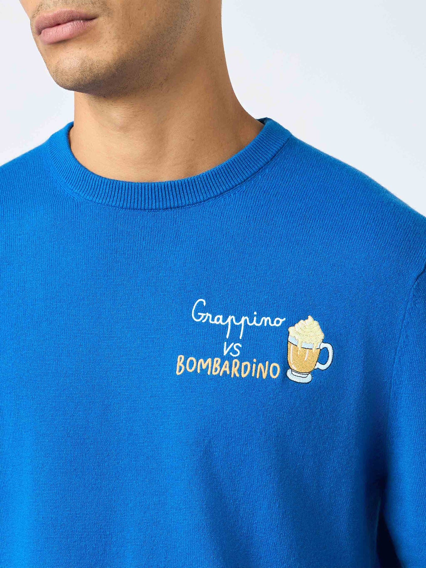 Man ski blue sweater Heron with Grappino vs Bombardino embroidery - MC2 Saint Barth
