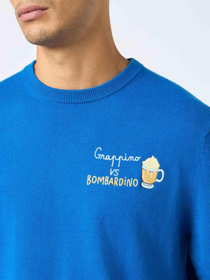 Man ski blue sweater Heron with Grappino vs Bombardino embroidery - MC2 Saint Barth