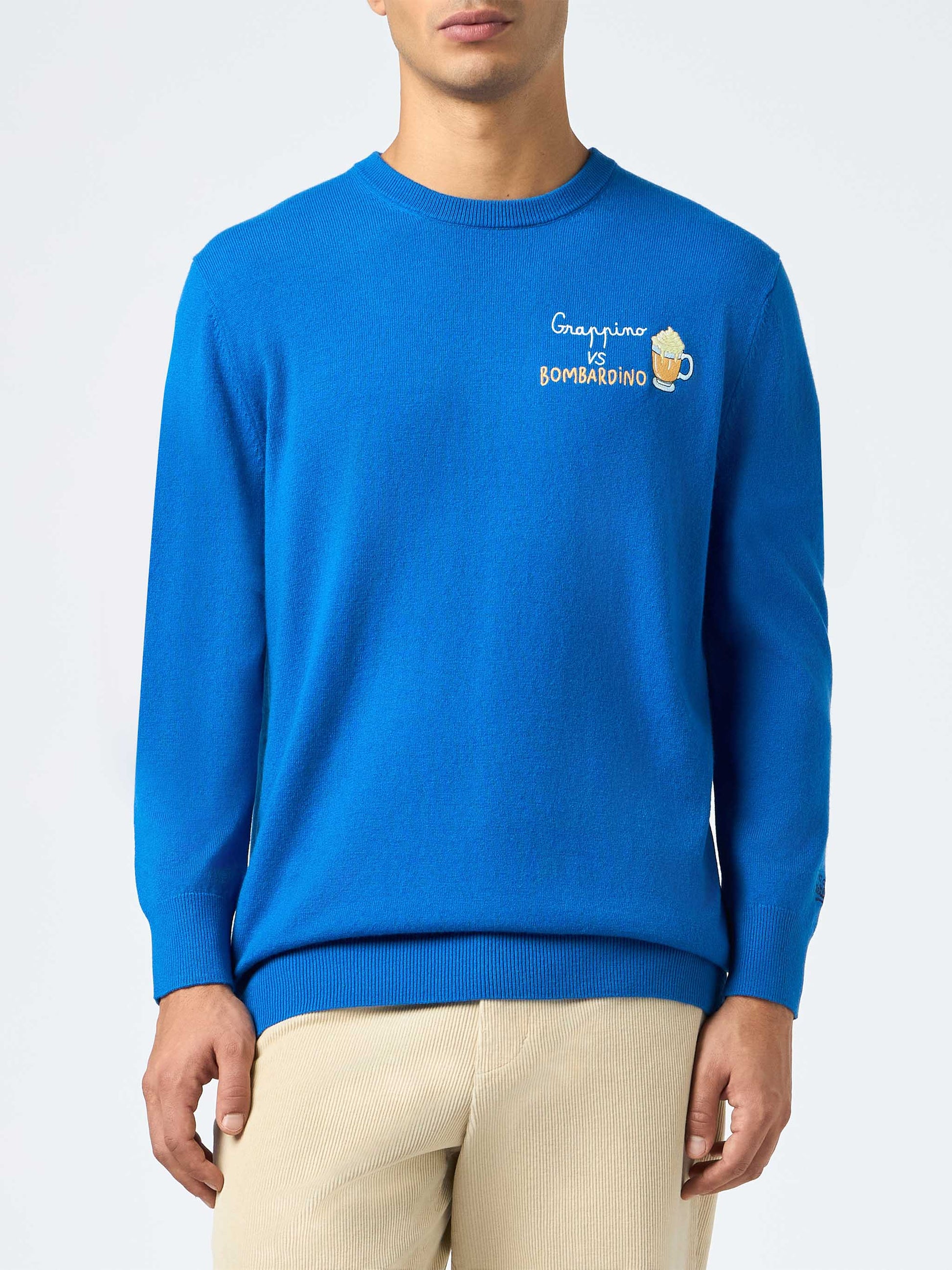 Man ski blue sweater Heron with Grappino vs Bombardino embroidery - MC2 Saint Barth