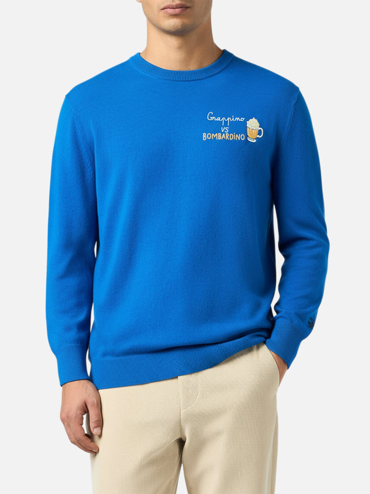 Blauer Herren-Skipullover Heron mit Grappino vs Bombardino-Stickerei