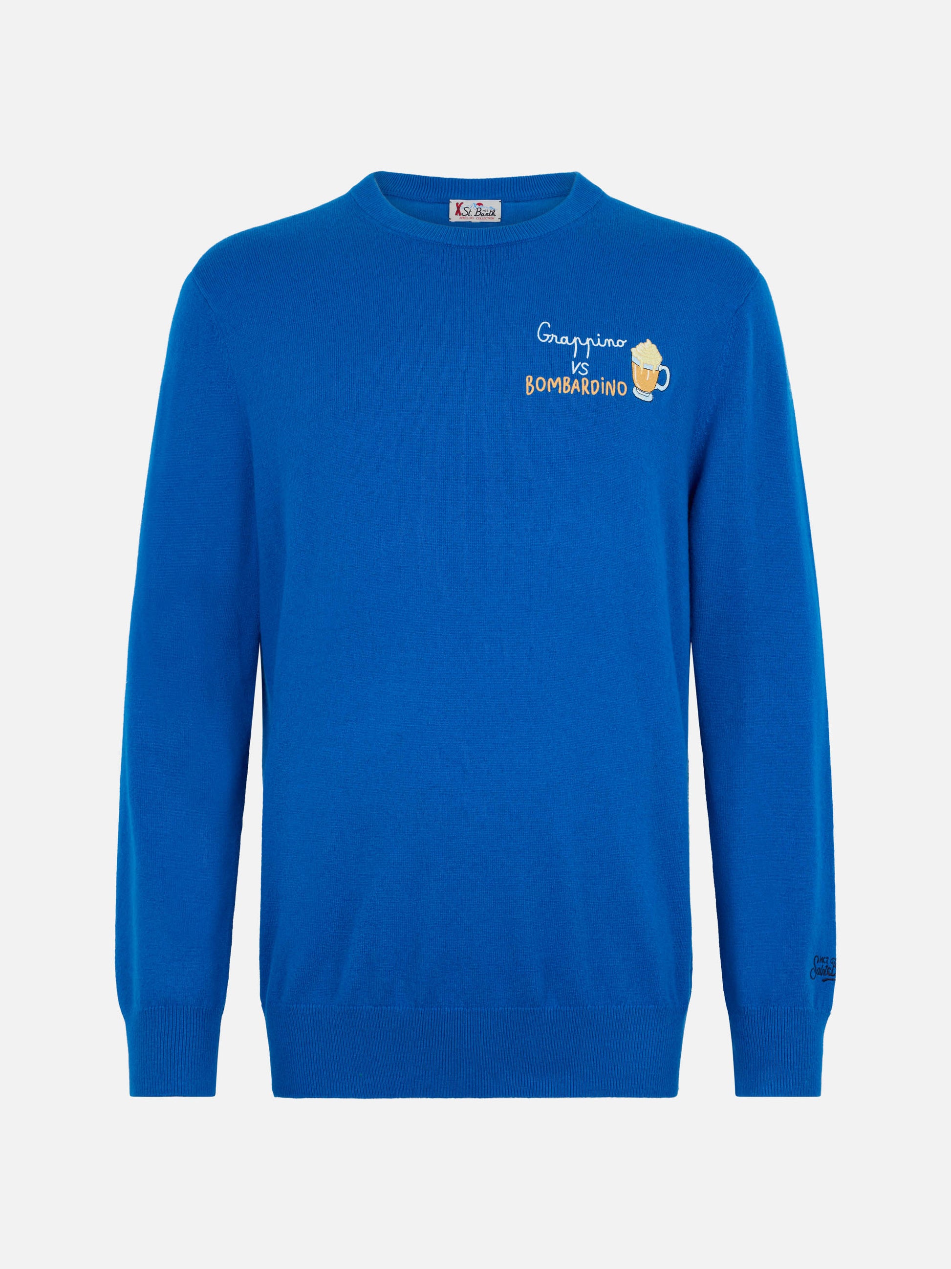 Man ski blue sweater Heron with Grappino vs Bombardino embroidery - MC2 Saint Barth