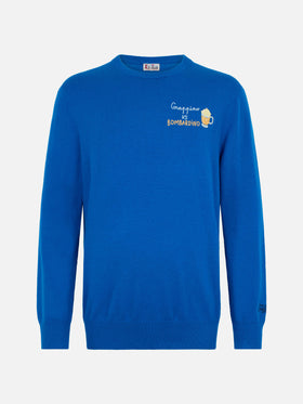Man ski blue sweater Heron with Grappino vs Bombardino embroidery - MC2 Saint Barth