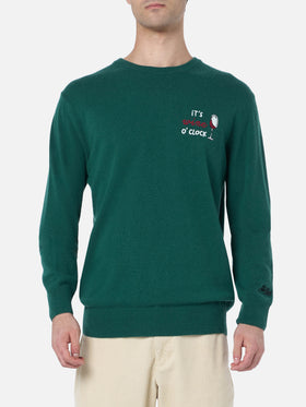 Man green sweater Heron with It's wine o'clock embroidery - MC2 Saint Barth