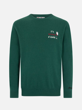 Man green sweater Heron with It's wine o'clock embroidery - MC2 Saint Barth