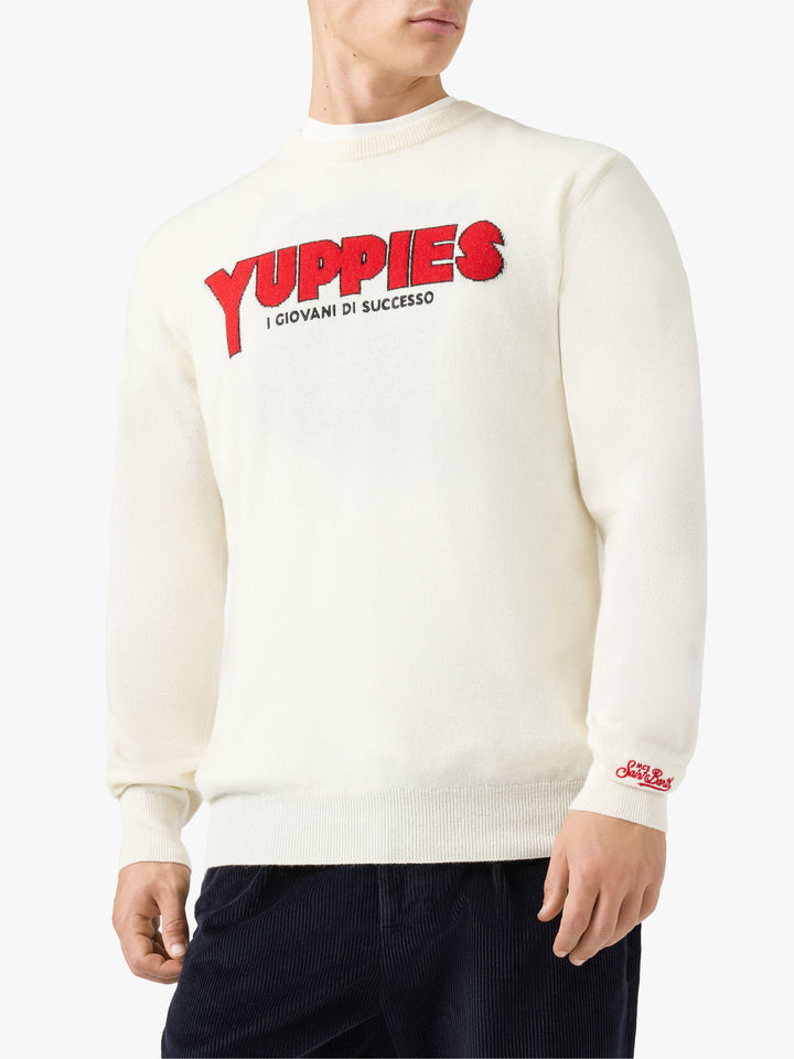 Heron Light sweater in white with Yuppies jacquard and embroidery | YUPPIES SPECIAL EDITION