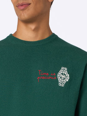 Man green sweater Heron with Time is precious embroidery - MC2 Saint Barth