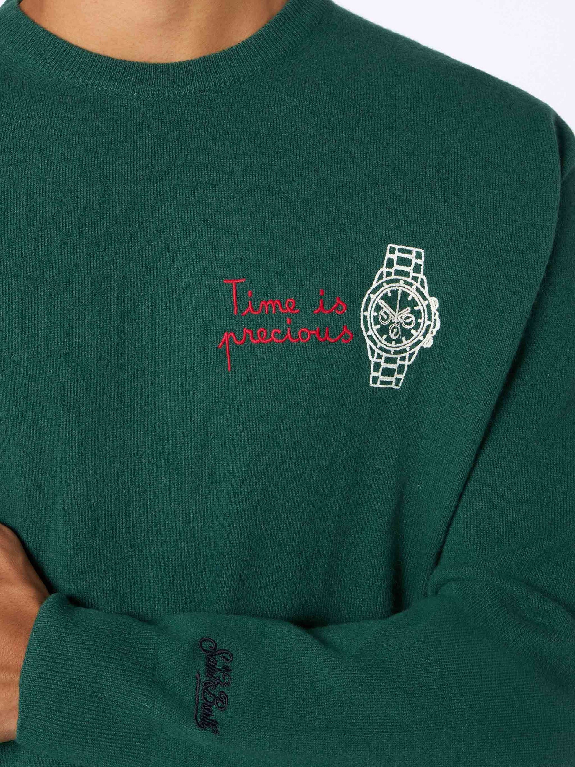 Man green sweater Heron with Time is precious embroidery - MC2 Saint Barth