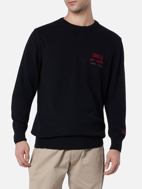 Man black sweater Heron with Single per scelta non mia embroidery - MC2 Saint Barth