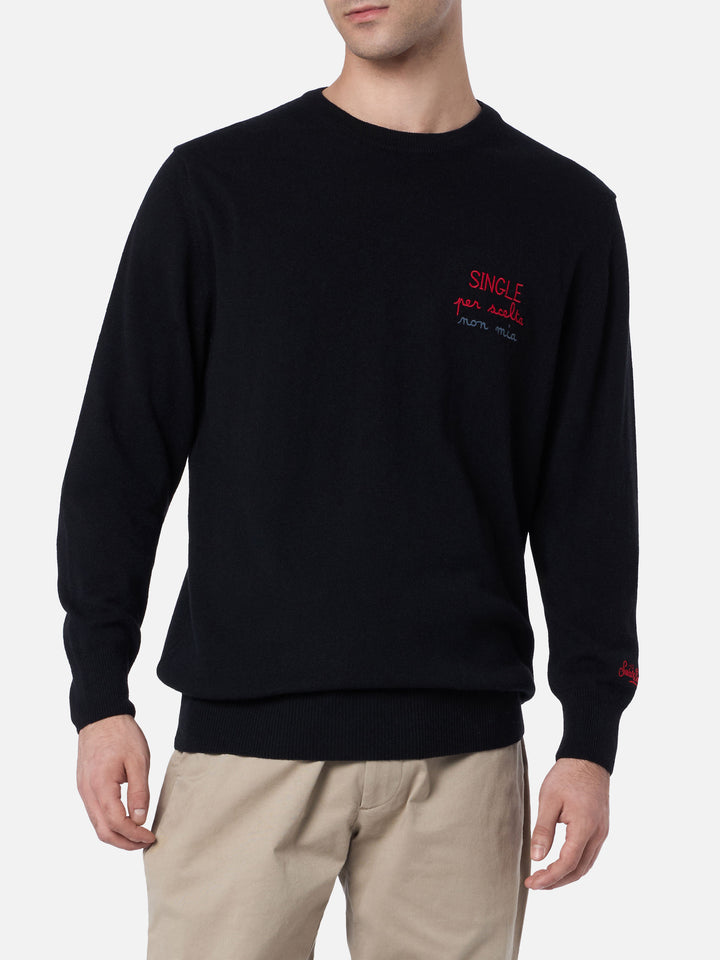 Man black sweater Heron with Single per scelta non mia embroidery - MC2 Saint Barth