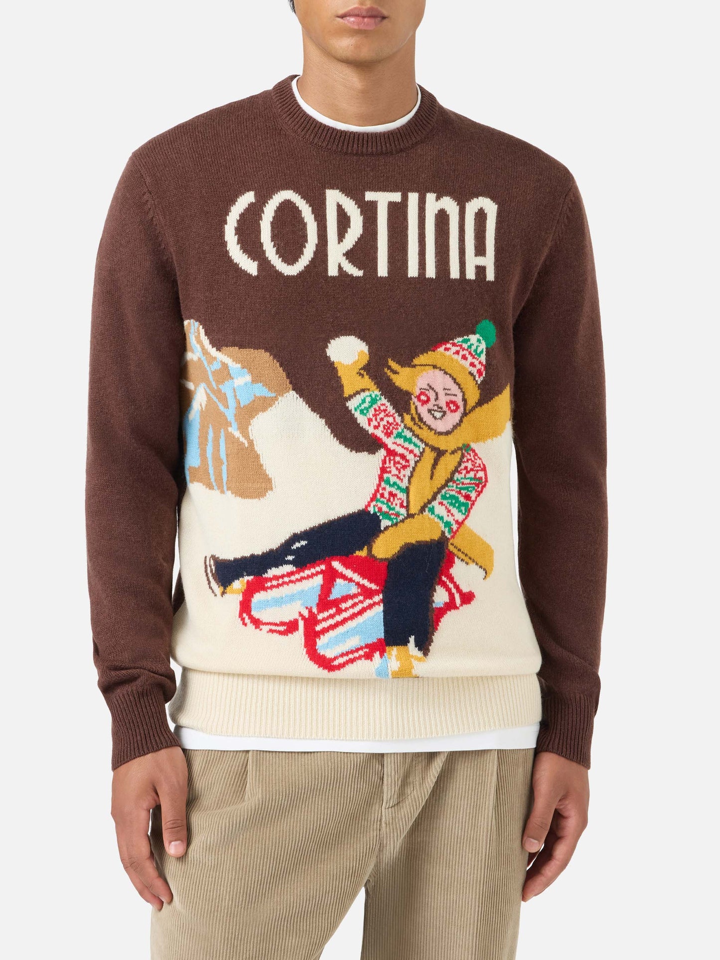 Suéter de cuello redondo con jacquard de postal Cortina 