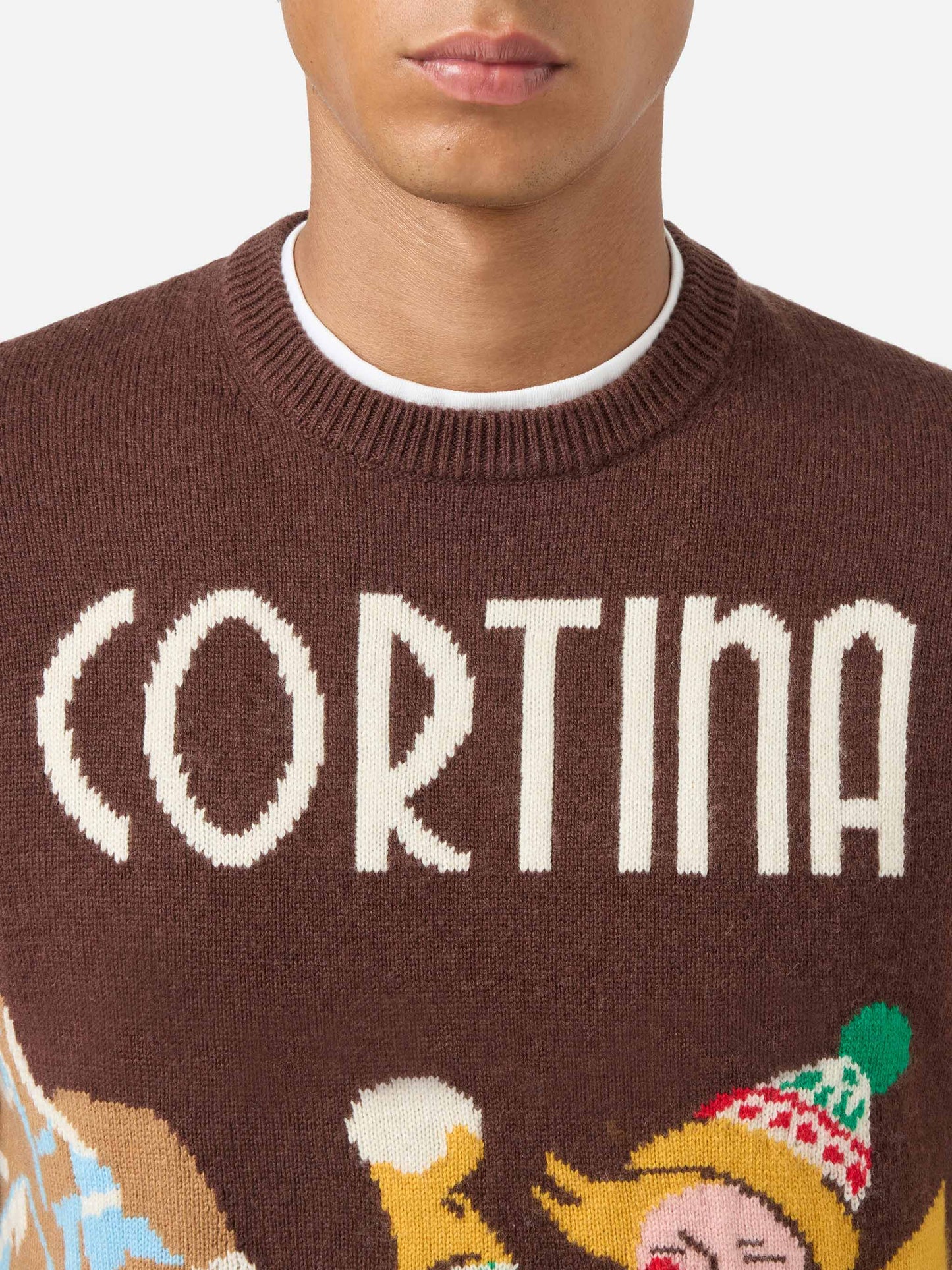 Suéter de cuello redondo con jacquard de postal Cortina 