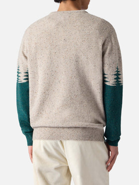 Crewneck donegal sweater Heron with St. Moritz postcard jacquard
