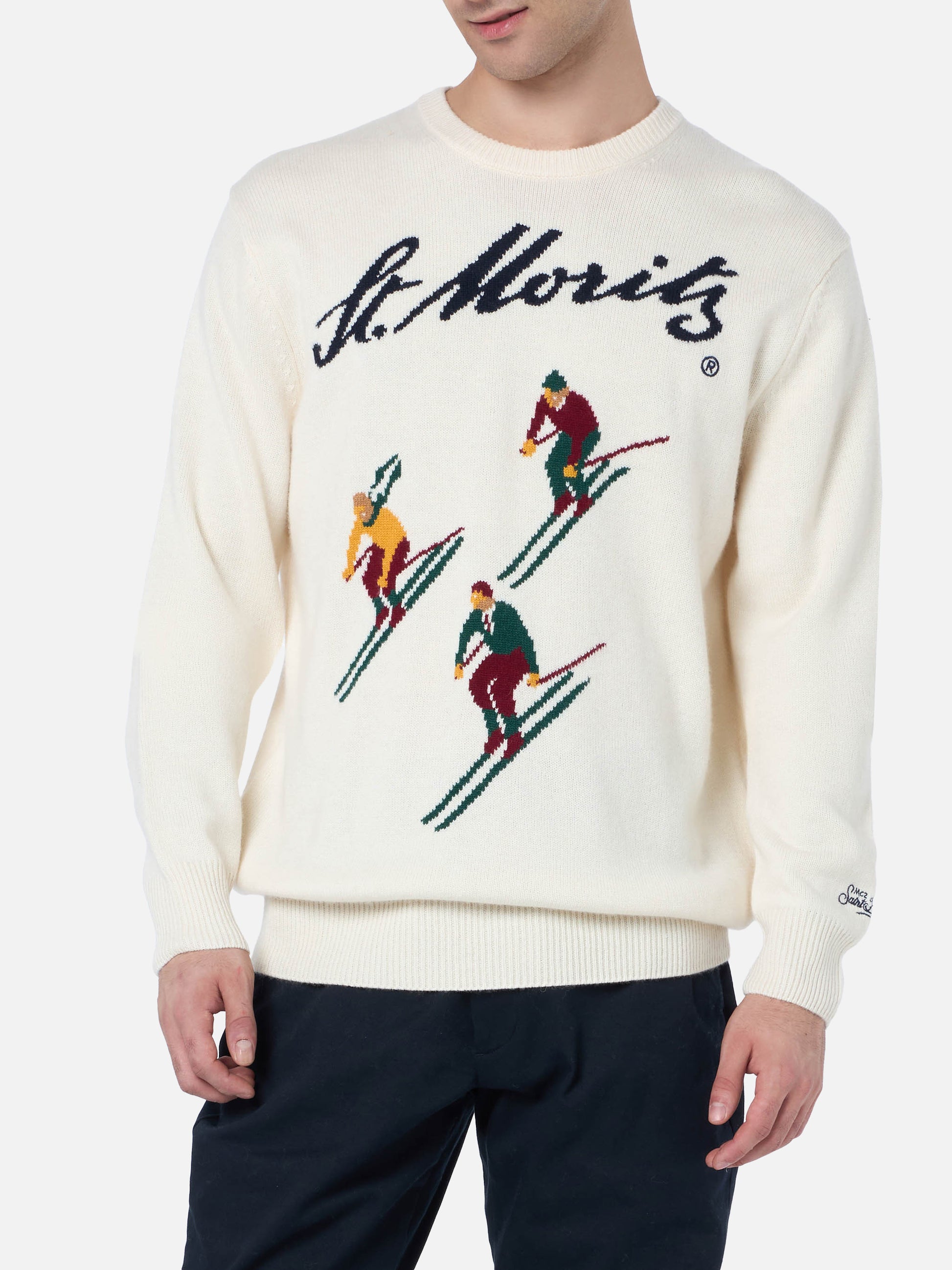 Man white sweater Heron with St. Moritz jacquard | ST. MORITZ TOP OF THE WORLD SPECIAL EDITION - MC2 Saint Barth