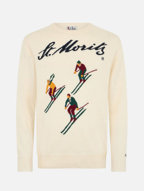 Man white sweater Heron with St. Moritz jacquard | ST. MORITZ TOP OF THE WORLD SPECIAL EDITION - MC2 Saint Barth