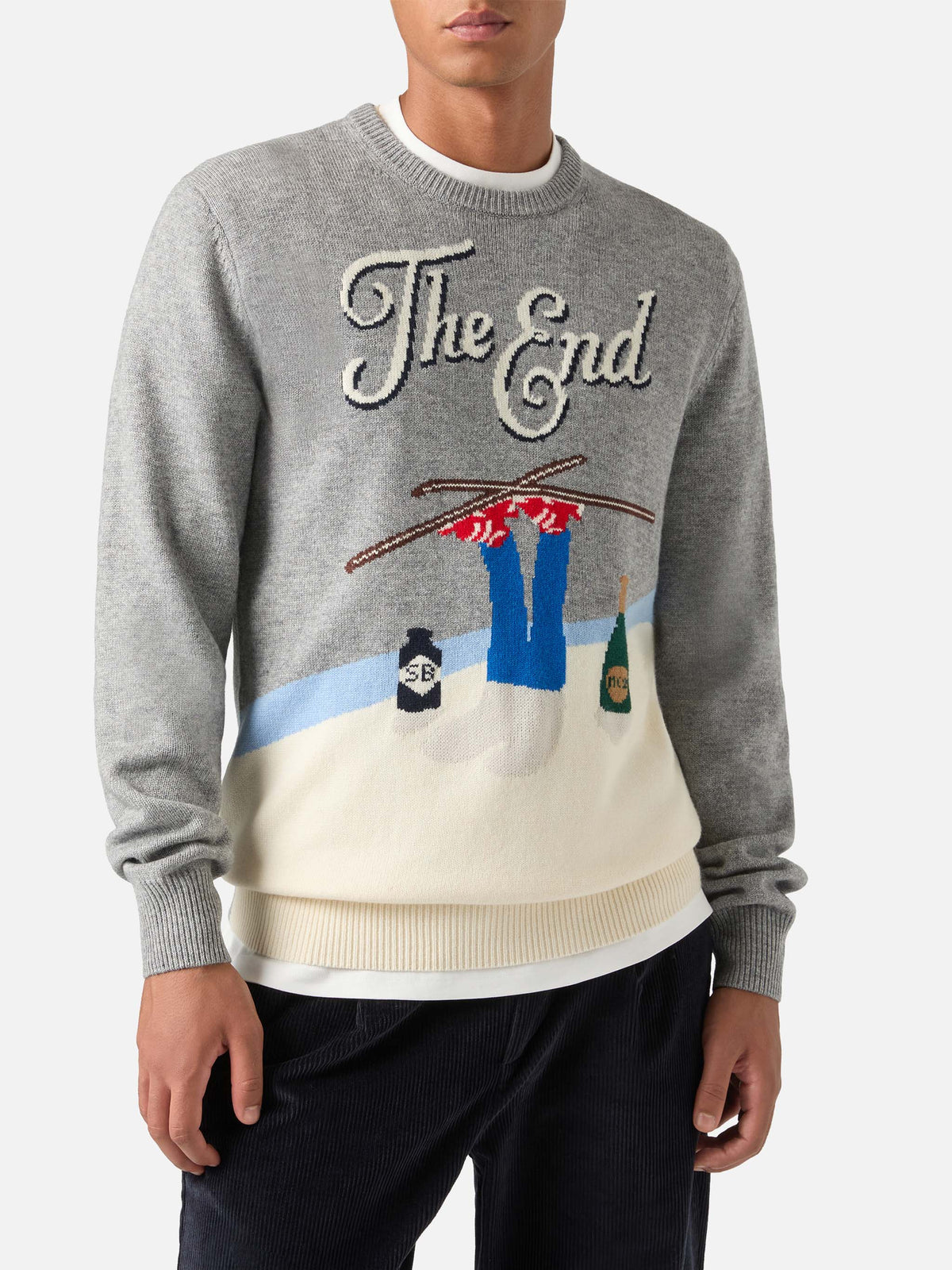 Pull col rond Grey Heron avec intarsia The End 