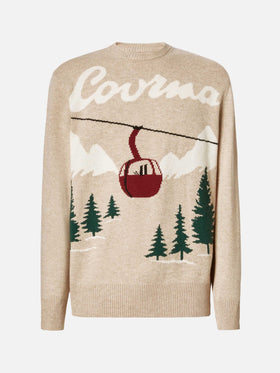 Heron sweater with Courma postcard jacquard