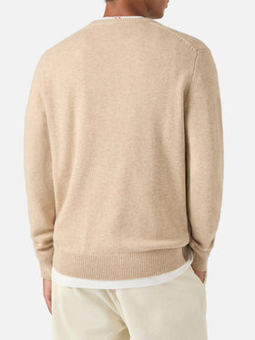 Maglia girocollo Heron beige con intarsio Cortina