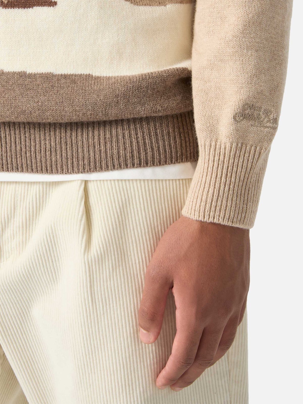 Maglia girocollo Heron beige con intarsio Cortina
